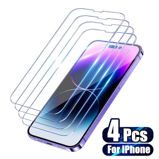 4Pcs Tempered Glass For iPhone 14 13 12 11 Pro Max XR X XS Screen Protector For iPhone 12 13 Mini 6 7 8 14 Plus Se 2022 Glass
